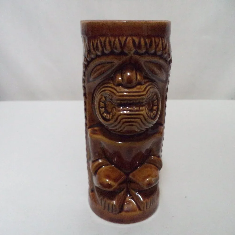 Vintage Hawaii Leilani Tiki Mug Cup Orchids Japan ceramic brown Full Body 6
